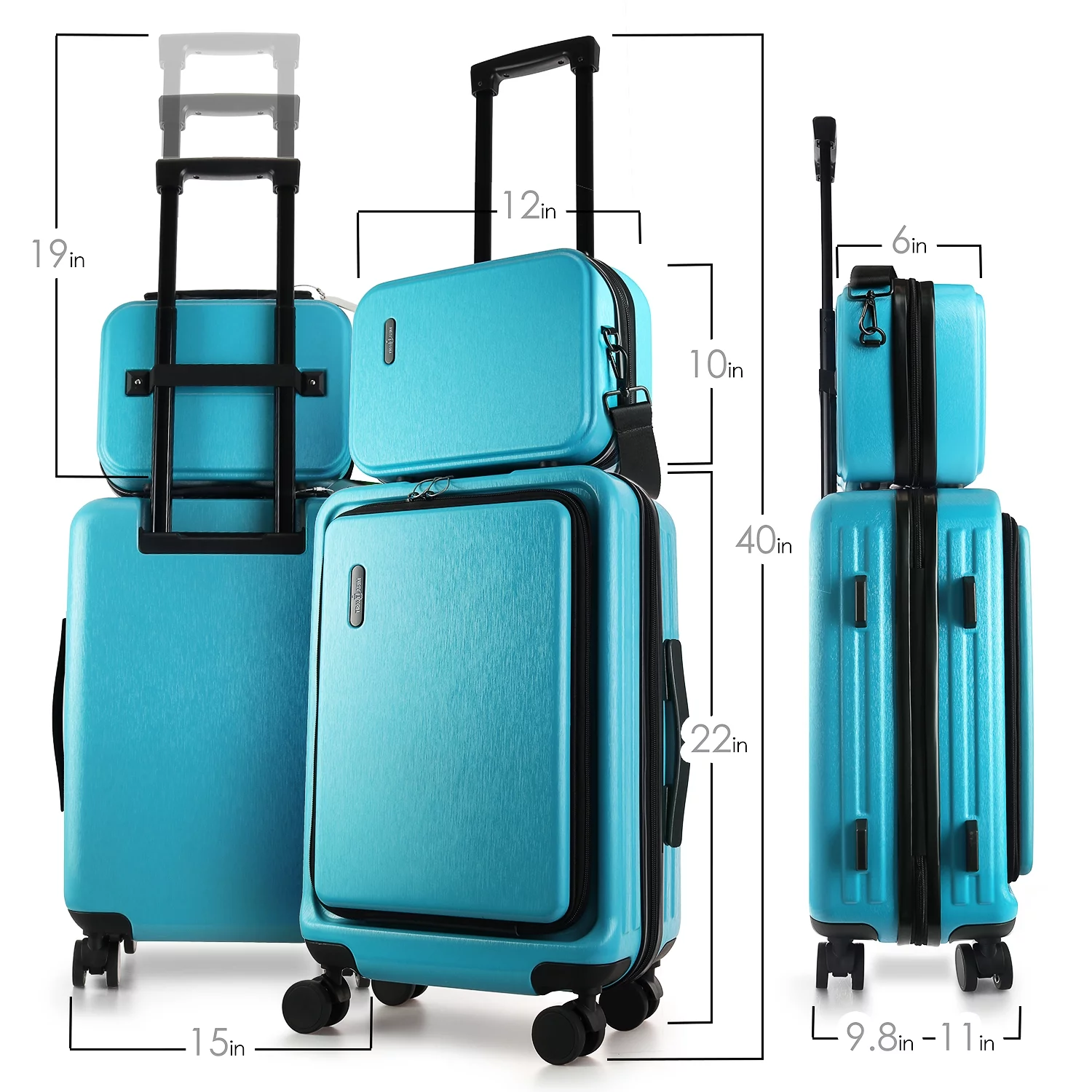 StorageBud 20 inch Hardside Carry-On Expandable Luggage, Front Pocket Luggage Set Spinner Suitcase Set, Teal