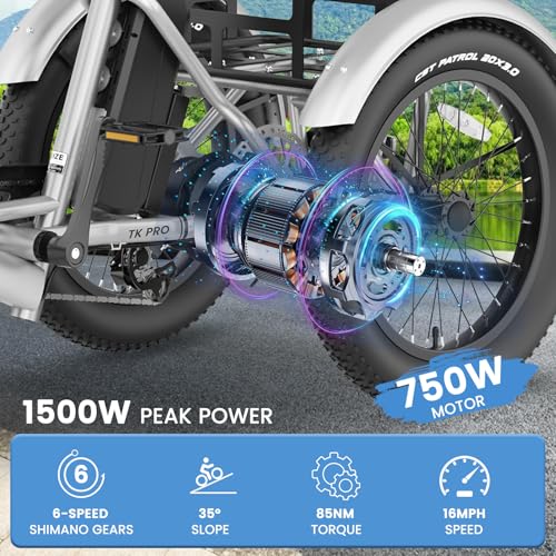 MOONCOOL Electric Trike, Electric Tricycle for Adults, 20" Folding 3 Wheels Electric Bicycle Bikes, 48V 500W/750W Motorized Electric Ebike with Aluminum Frame, Removable Battery and Basket