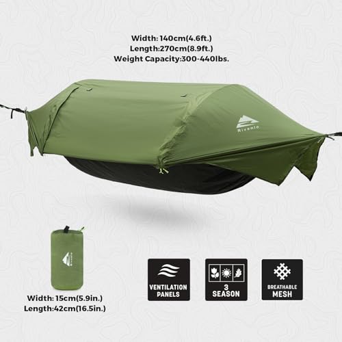 Camping Hammock Tent with Mosquito Net & RainFly, 3 in 1 Waterproof Lightweight Portable Sleeping Hammock Bug Backpacker Travel Outdoor Gear with Tree Strap Swing, for Hiking Patio Expedition
