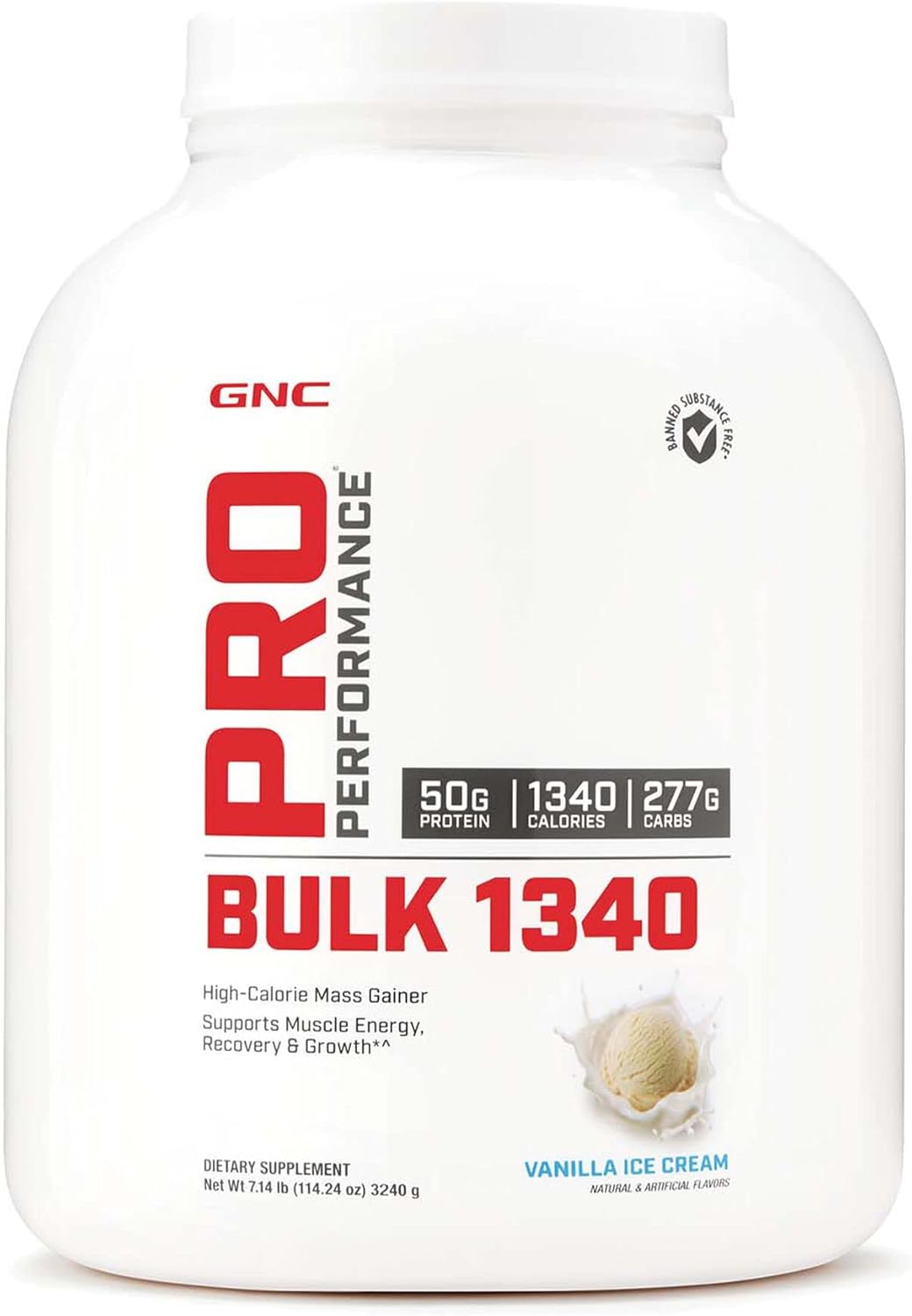 GNC Pro Performance Bulk 1340 - Vanilla Ice Cream, Twin Pack, 9 Servings per Bottle, Supports Muscle Energy, Recovery and Growth Pack of 2