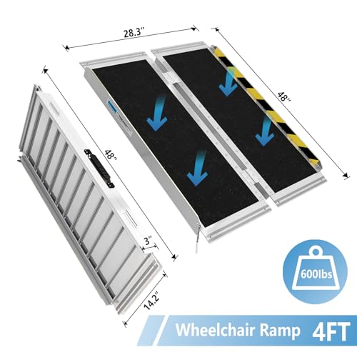 Protable Wheelchair ramp 3FT,Non-Slip Folding Aluminum Handicap Ramps,Threshold Ramps for Home,Holds up to 600lbs,Wheelchair ramp for Steps,Suitable for Stairs Steps,Doorways (Non-Slip 3FT)