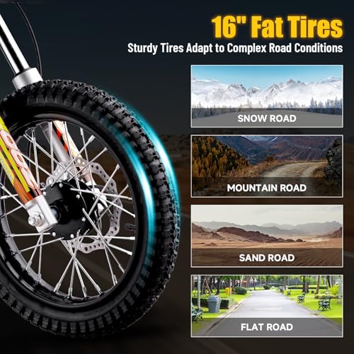 KOOZ HP112E 36V 1000W Electric Dirt Bike for Kids, 3 Speed Modes Teen Electric Motorcycle Up to 18 MPH & 15 Miles Long-Range, Dual Suspension & Disc Brake, 16" Sturdy Tire for Kids Teenagers, Orange