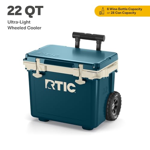 RTIC 22 QT Ultra-Light Wheeled Cooler with Handle, Hard Insulated Portable Ice Chest Box for Beach, Drink, Beverage, Camping, Picnic, Fishing, Boat, Barbecue