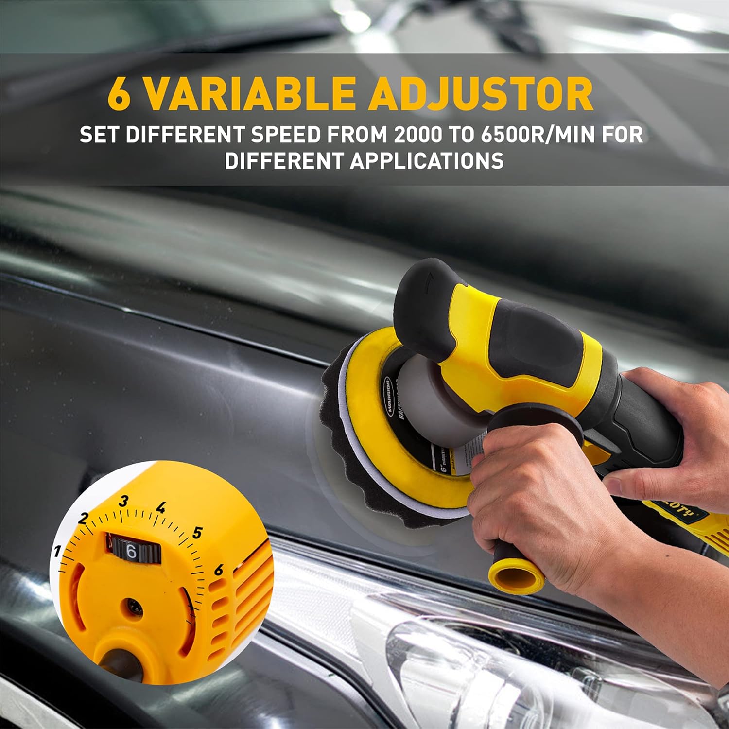 SPLOTY Buffer Polisher, 6-inch 120V Car Buffer, Variable Speed Dual Action Polisher with Detachable Handle, 5 Polishing Pads for Car Detailing, Car Scratch Repairing, Car Polishing and Waxing