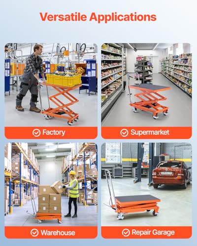 VEVOR Electric Lift Table, 330 lbs Capacity Single Scissor Lift Table, 8-28 in Height Adjustable Lifting Platform, Coffee Table Lift with 4 Wheels, for Material Handling and Transportation, Black
