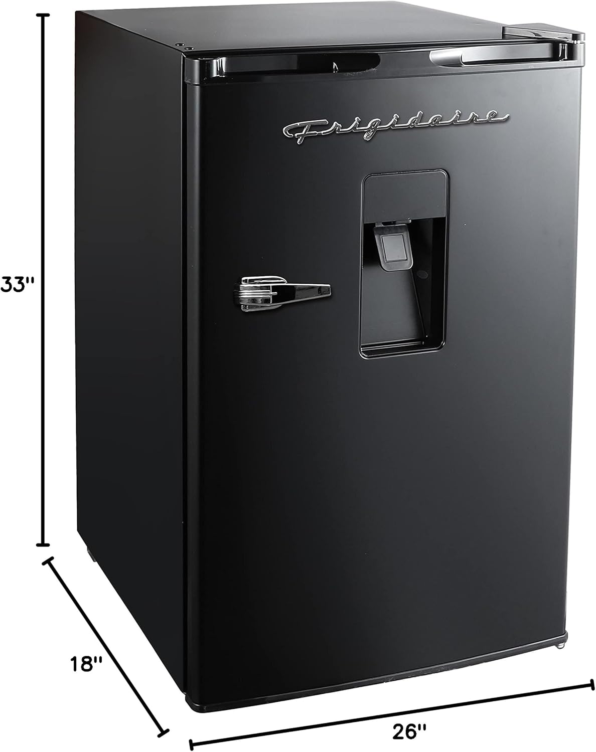 Frigidaire EFR494-BLACK Retro Compact Mini Fridge with Freezer Compartment, Chrome Handles, 4.5 Cu Ft, Built-in Water Dispenser, Black