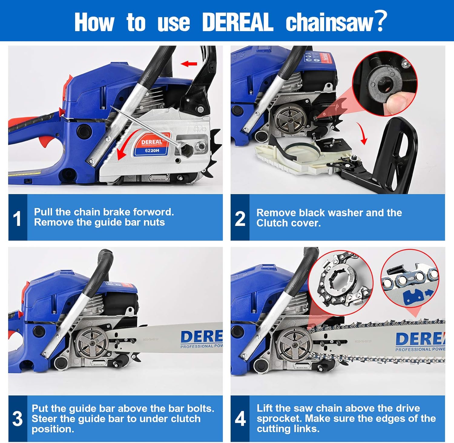 DEREAL Pro 6220H 62CC-2-Cycle Updated Version Gas-Chainsaw, 18-Inch Gas Powered Chainsaw, Cordless Petrol Gasoline Chain Saw for Trees Farm, Garden and Ranch
