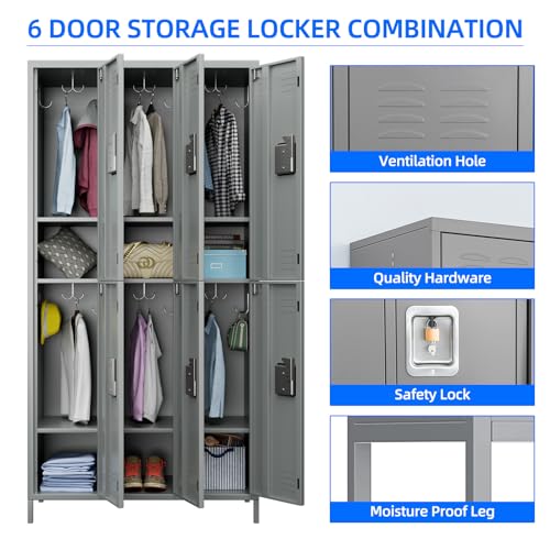 Metal Locker,5 Door Employee Storage Locker,72 inch Lockable Steel Storage Lockers for Home, Garage, Office Gym