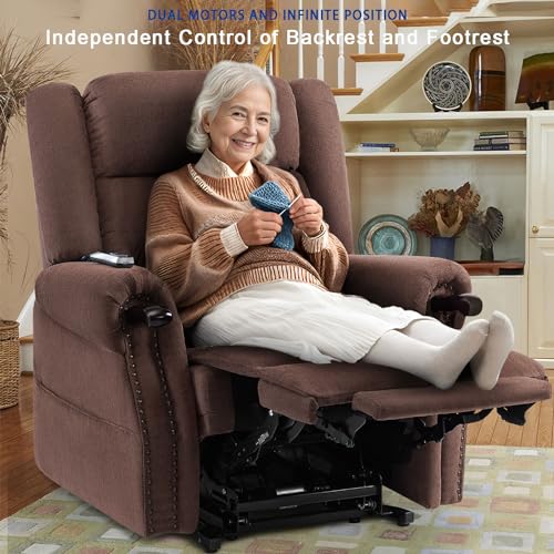Dual Motor Large Power Lift Chairs Recliners for Elderly with Massage and Heat, Safely Knuckle Arm Lay Flat Lift Chair for Big and Tall, Infinite Position, USB Port, Extended Footrest, Grey