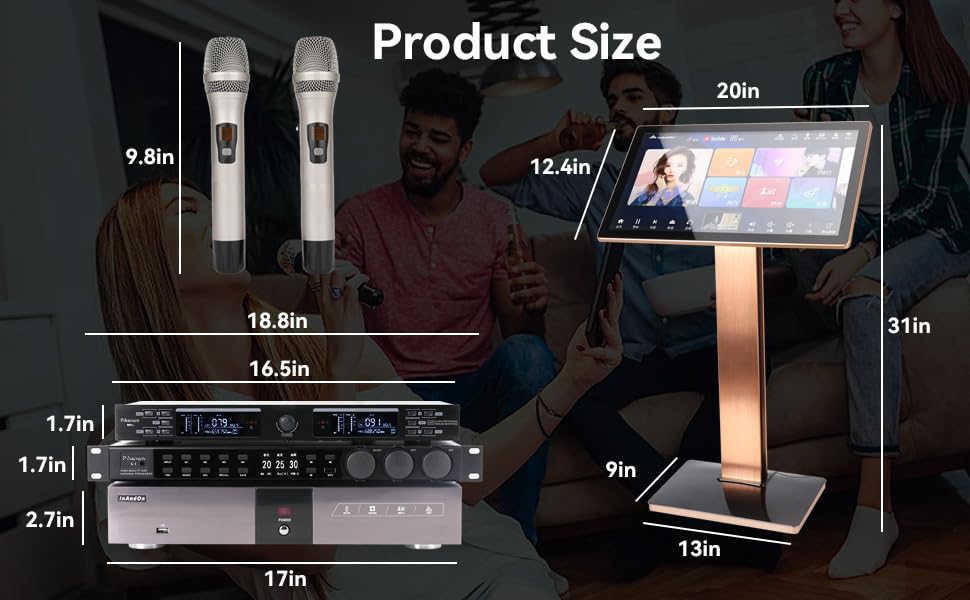 2021 New Chinese Karaoke Machine inandon-KV-V5 MAX Karaoke Player, with Reverb Wireless Microphone, 22-inch capacitive Touch Screen Free Cloud Download Function YouTube APP Online Play