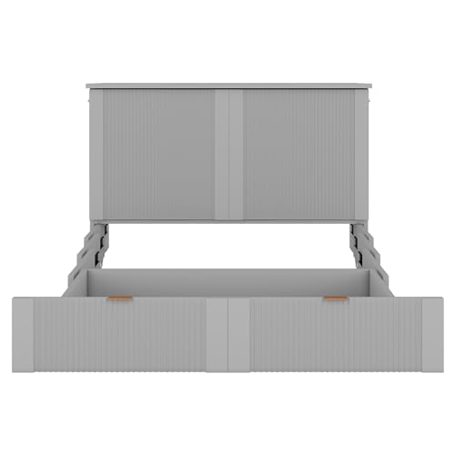 Full Size Murphy Bed Wall Bed with Storage Drawers, Wood Murphy Bed Chest with A Set of Sockets & USB Ports, Pulley Structure Design, Foldable Platform Bed for Home Office Small Room (Gray-74Q)