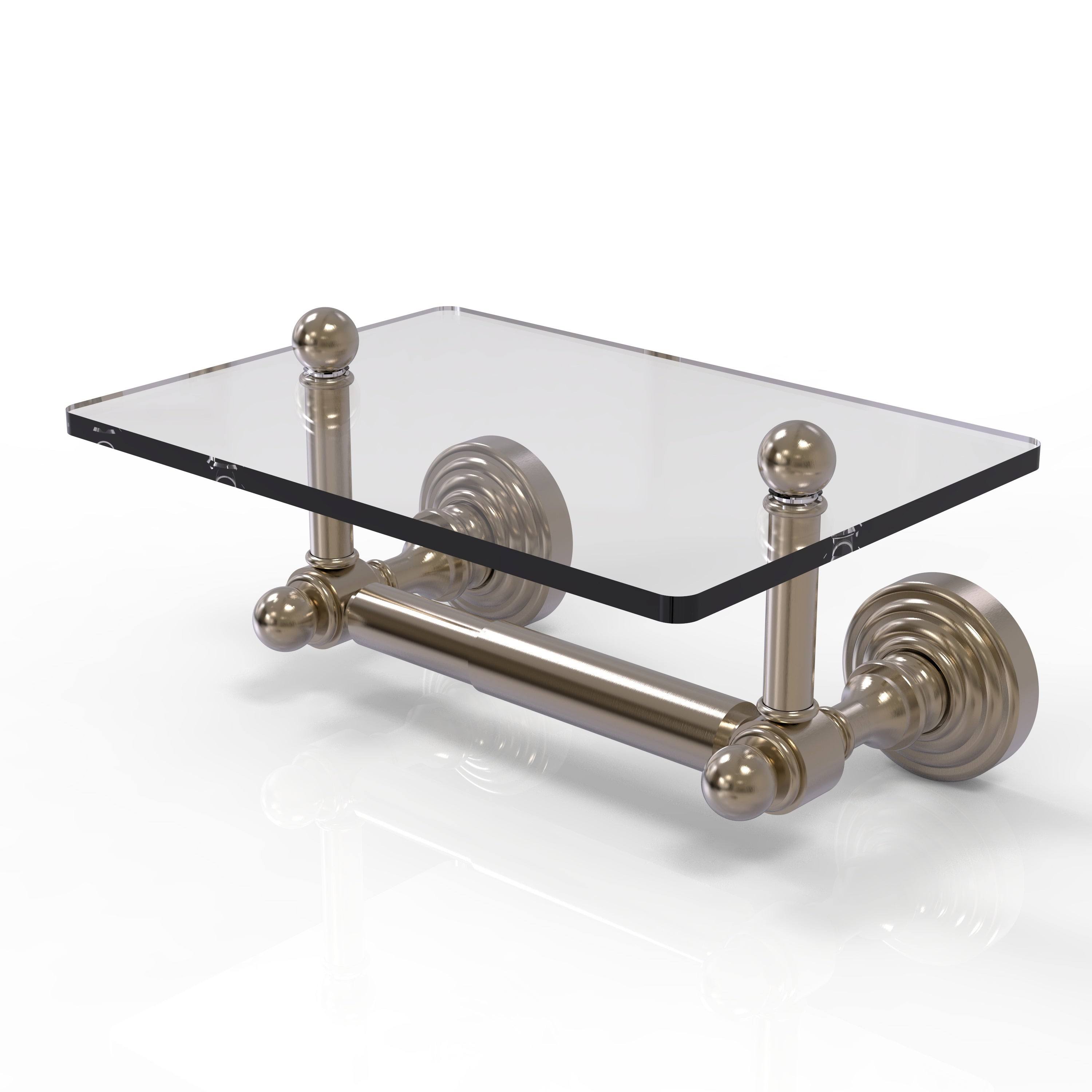 Allied Brass Waverly Place Two Post Toilet Tissue Holder with Glass Shelf Black Matte