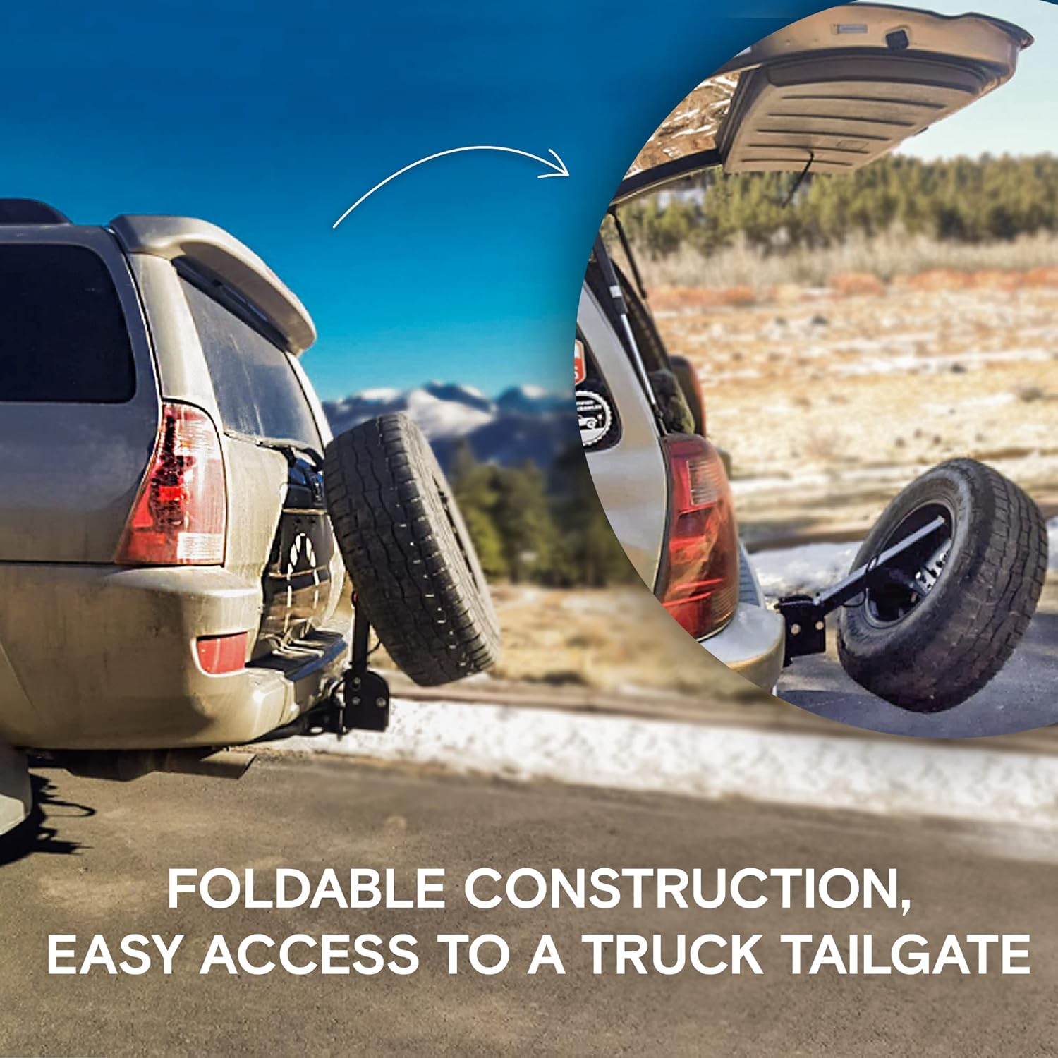 FIXA TOOLS Hitch Spare Tire Mount Universal Trailer Hitch Tire Carrier Foldable Construction for SUV Hitch Mount Collapsible Mount Rack Adaptor for 2-inch Receiver Front and Back Rear Tailgate