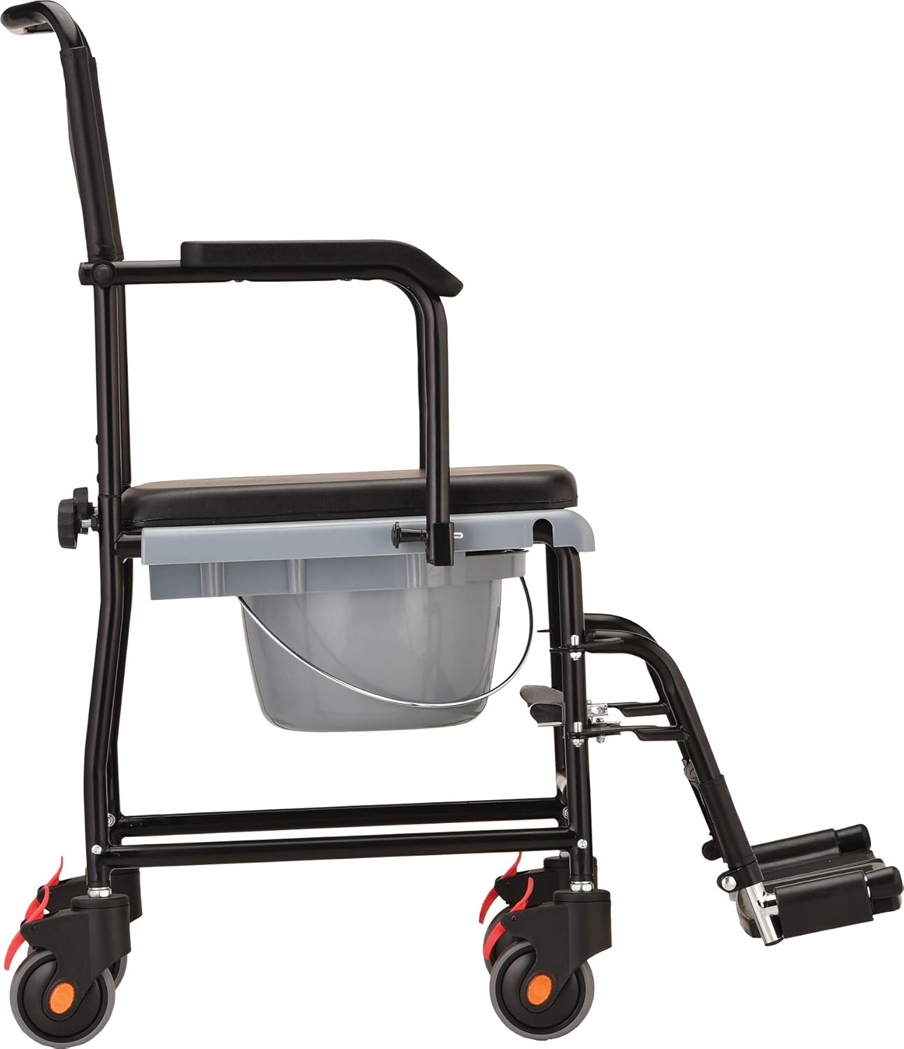 NOVA Medical Products Drop Arm (for Easy User Transfer) Transport Chair Commode, Rolling with Locking Wheels & Removable Padded Seat, Hammertone 1 Count