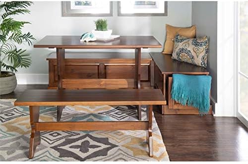 Linon Montery 3 Piece Backless Patio Conversation Indoor Kitchen Breakfast Corner Nook Set with Hidden Storage, Walnut Brown Finish