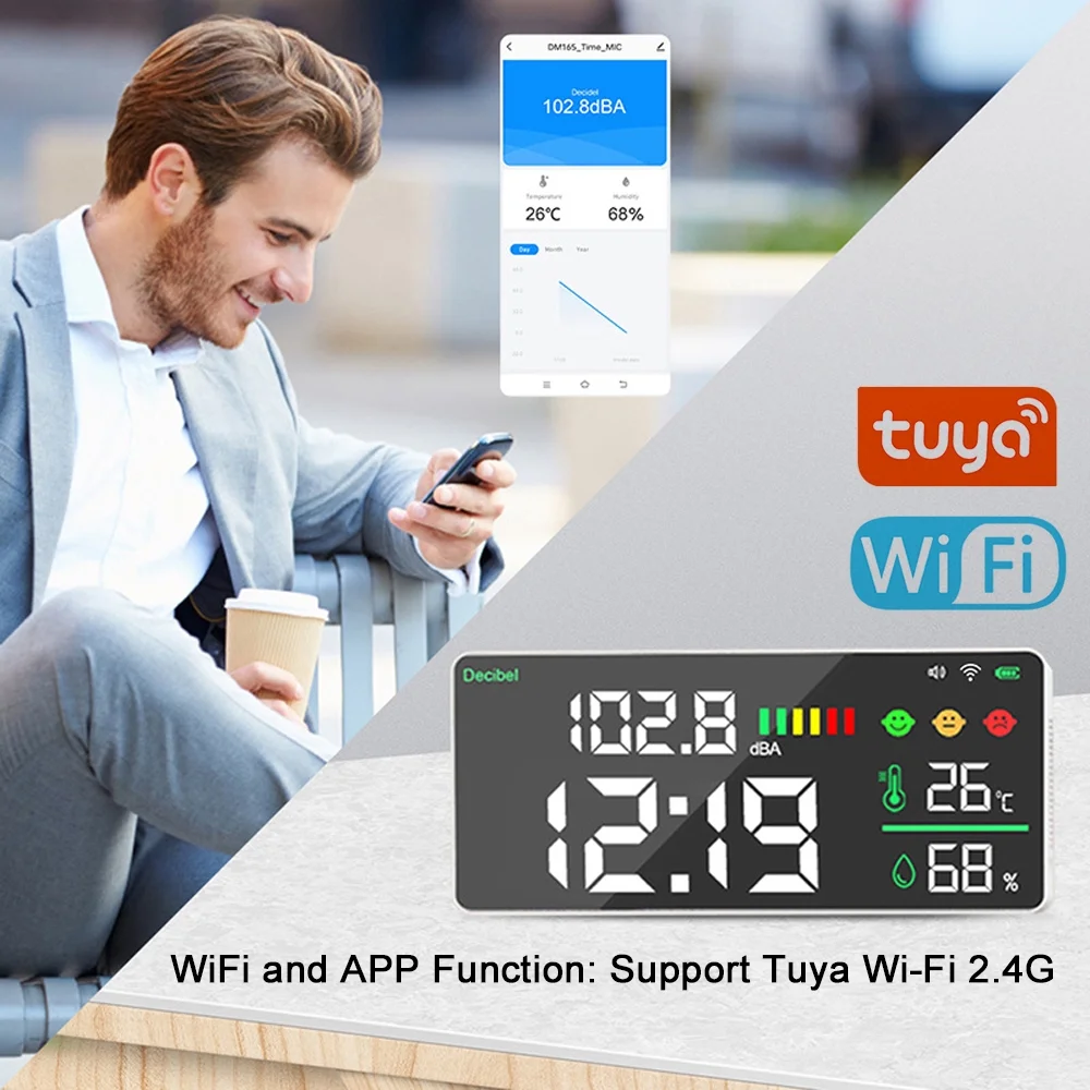 Carevas WiFi Decibel Meter 4in1 Humidity Decibel Test 11inch Color Display Intelligent Linkage APP Control Noise Decibel Meter