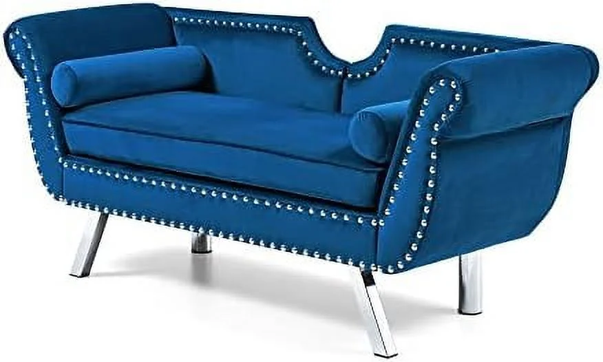 YZboomLife Velvet Ottoman Bench for Bedroom End of Bed Modern Mid-Century Flared Arm Small Loveseat Sofa Couch Rolled Armed Entryway Long Ottoman Benches with Back and Silver Metal Legs (