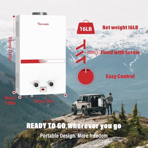 Propane Water Heater Tankless, 10L Portable Water Heater, 2.6GPM Portable Hot Water Heaters with Multi-Protection, Instant Camping Water Heaters for Camping, Outdoors Shower, RV Shower, White