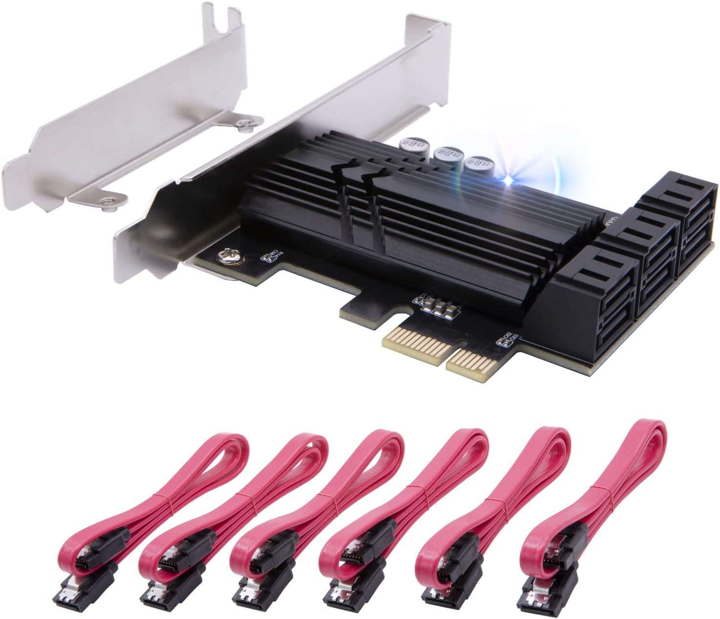 Mailiya SATA Card, 6 Ports PCIe SATA 3.0 6Gbps Expansion Controller Card with 6 SATA Cables and Heatsink, None Raid, Support 6 SATA 3.0 Devices