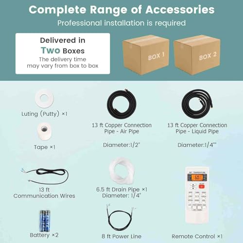 RELAX4LIFE Mini Split Ac/Heating System - Mini Split Air Conditioner w/Heat Pump, Remote Control, Timer, Self-Cleaning, Installation Kit, Inverter Split AC Unit