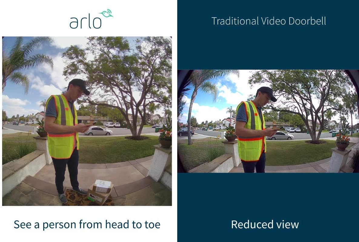 Arlo Essential Wire-Free Video Doorbell - HD Video, 180° View, Night Vision, 2 Way Audio, Direct to Wi-Fi No Hub Needed, Wire Free or Wired, White - AVD2001 RENEWED Pack of 2