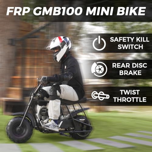 FRP GMB100 Mini Bike, 99CC 4-Stroke Mini Bikes for Adults, 3HP Gas Powered Mini Dirt Bike, Off-Road Motorcycle W/LED Headlight and Neck Gaiter, Up to 28 Mph, Weight Support Up to 220 LBS