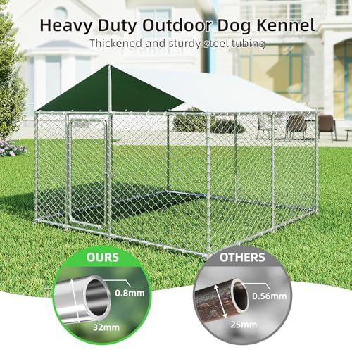 7.8x7.8 FT Extra Large Outdoor Dog Kennel Outside, Heavy Duty Dog Enclosure with Waterproof Cover and Security Lock, Galvanized Chain Link Dog Cage for Large Dogs