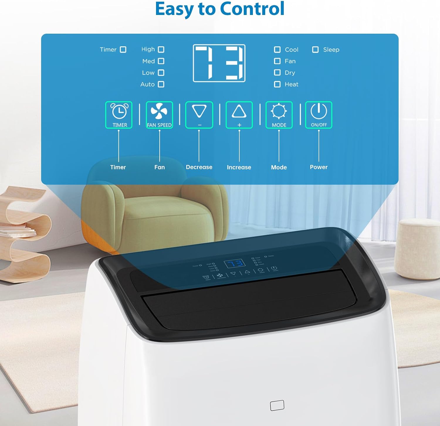 Acekool 14000 BTUs Inverter Portable Air Conditioner and Heater, Portable AC Unit for Rooms Up to 750 Sq. Ft, with Remote Control, Dual Hose, Window Kit, Energy-Saving 13.6 CEER, Low Noise (42dB)