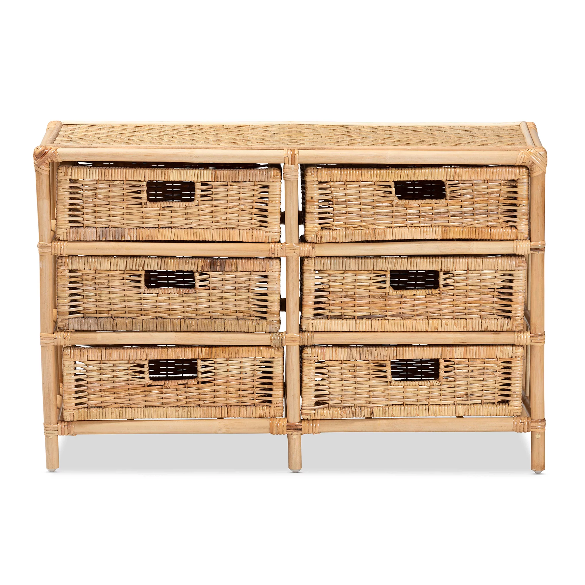 bali & pari Dariana Modern Bohemian Natural Brown Rattan 6-Drawer Storage Cabinet