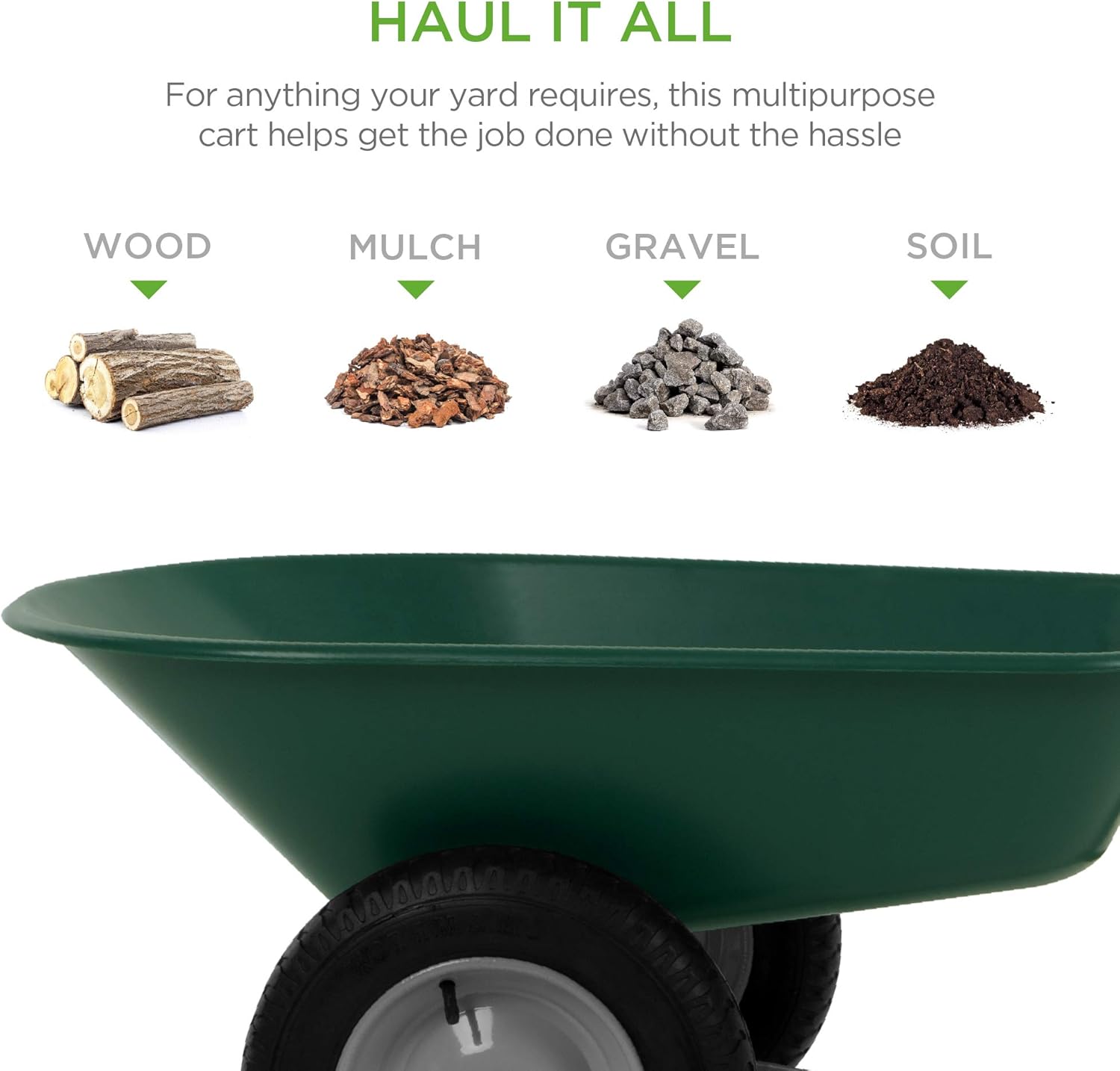 Best Choice Products Dual-Wheel Home Utility Yard Wheelbarrow Garden Cart w/Built-in Stand for Lawn, Gardening, Grass, Soil, Bricks, and Construction, Green