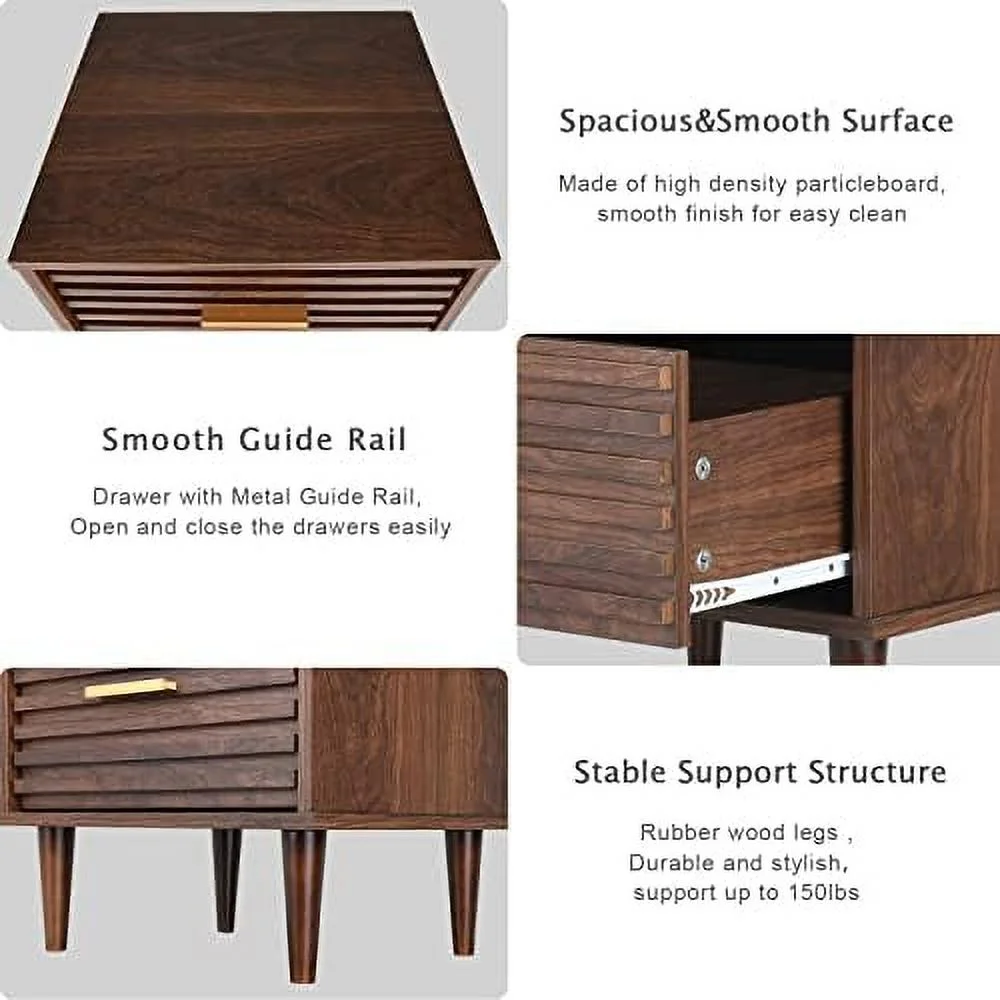 Nightstands Set of 2 End Table with 2 Drawers  Bed Side Table for Bedroom  Mid Century Modern Side Table with  Vintage Wood Accent Table for Living Room  Rustic Brown (2 Pack)