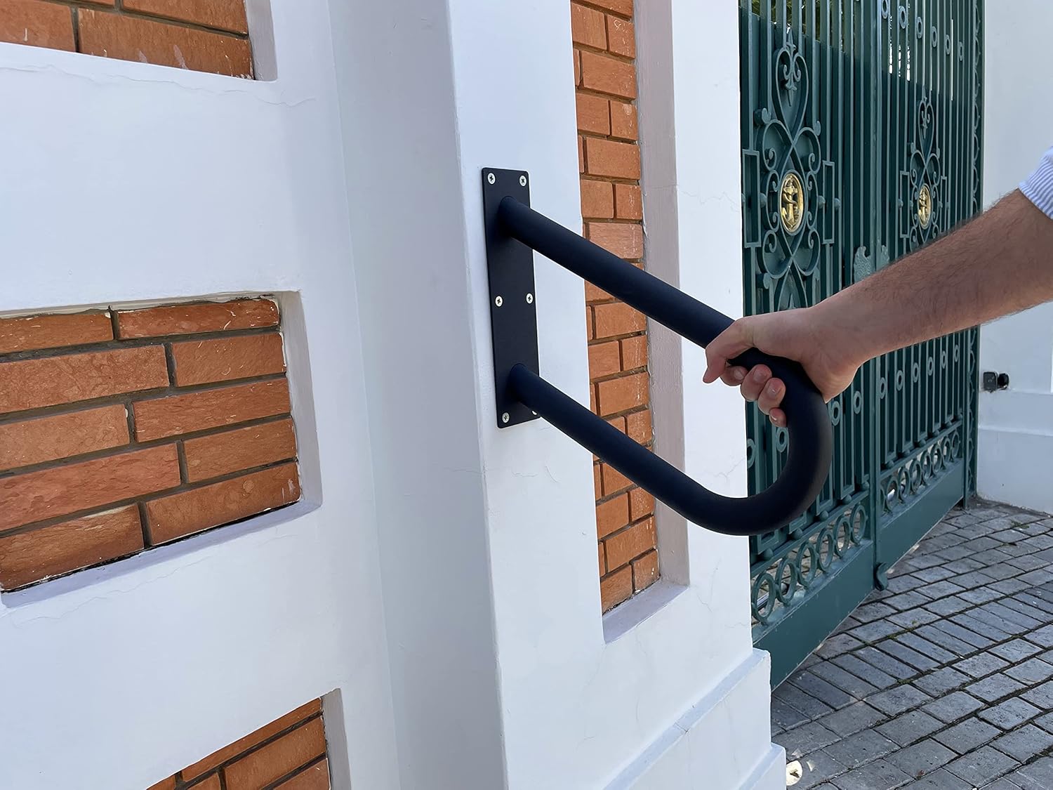 REINCARVATION Metal Handrail for Stairs | 1-3 Steps Rail for Garage Stairs | 18'' Wall Mount Metal Handrail for Indoor or Outdoor Stairs | Safety Railing