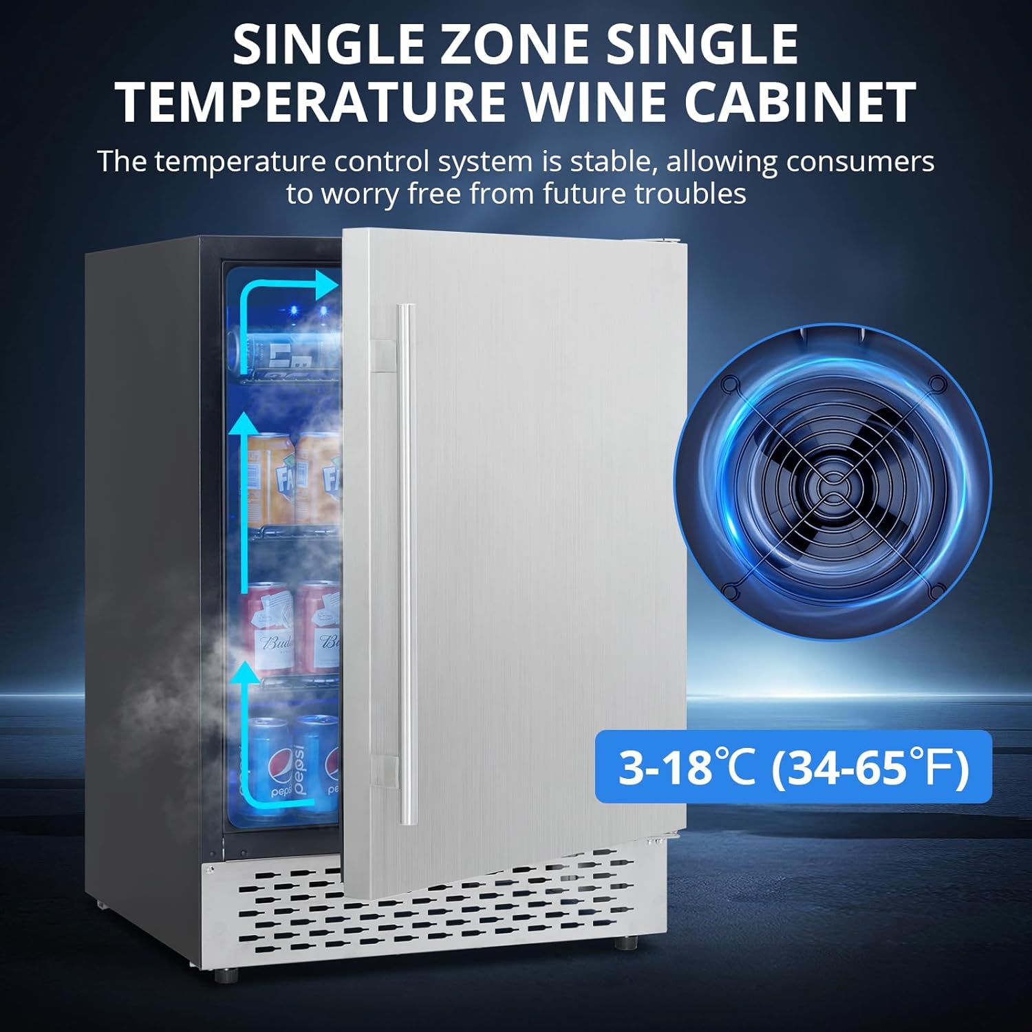 Outdoor Beverage Fridge - Weather Proof Stainless Steel, Beverage Cooler Under Counter, 120 Cans, Built-in/Freestanding, For Soda, Beer, Wine.