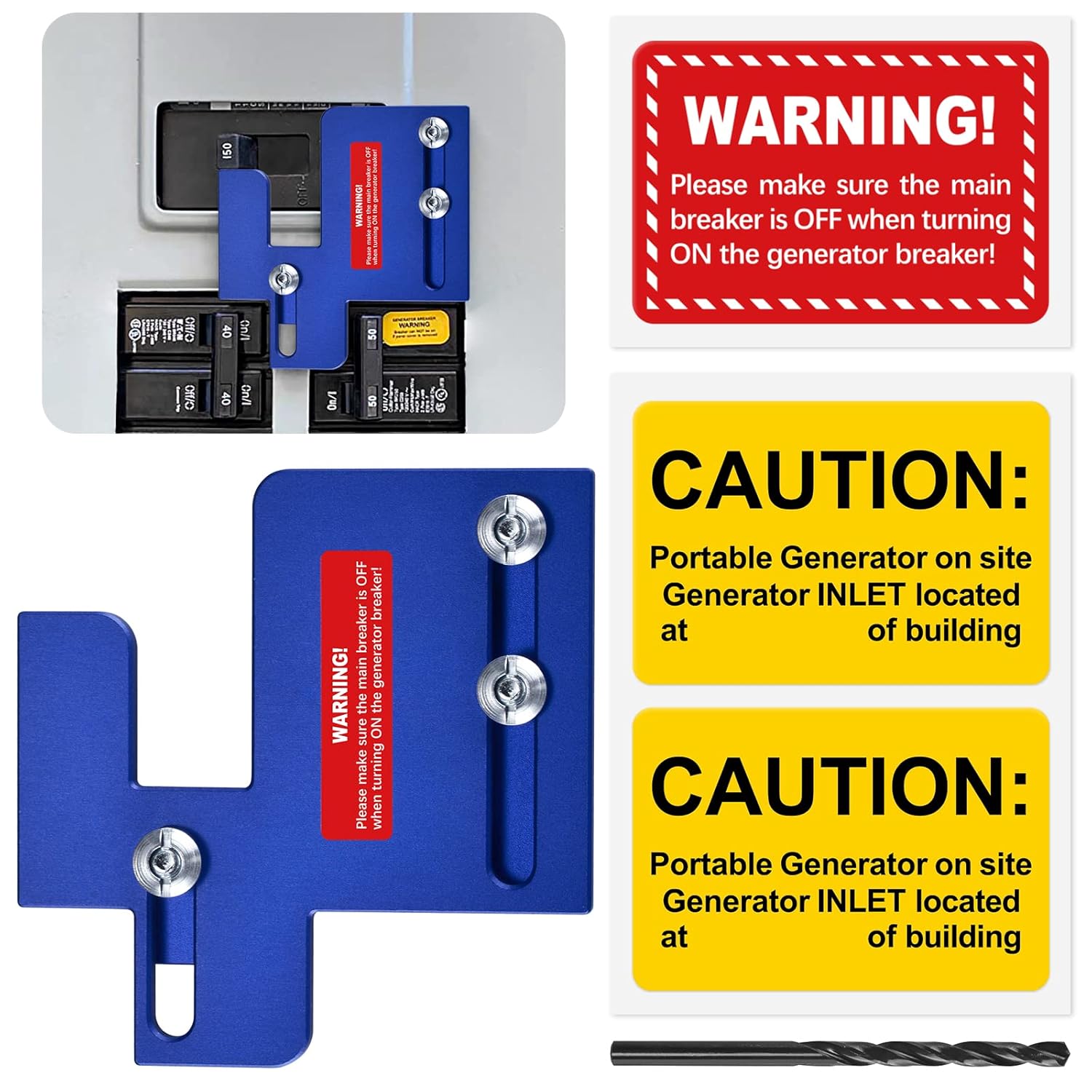 ACANORA Generator Interlock Kit Blue for Cutler Hammer CH and BR Series with Plug in Neutral Main 150 and 200 amp Panels, 1 1/4 - 1 7/16 Inch Spacing Between Main and Branch Breaker Pack of 2