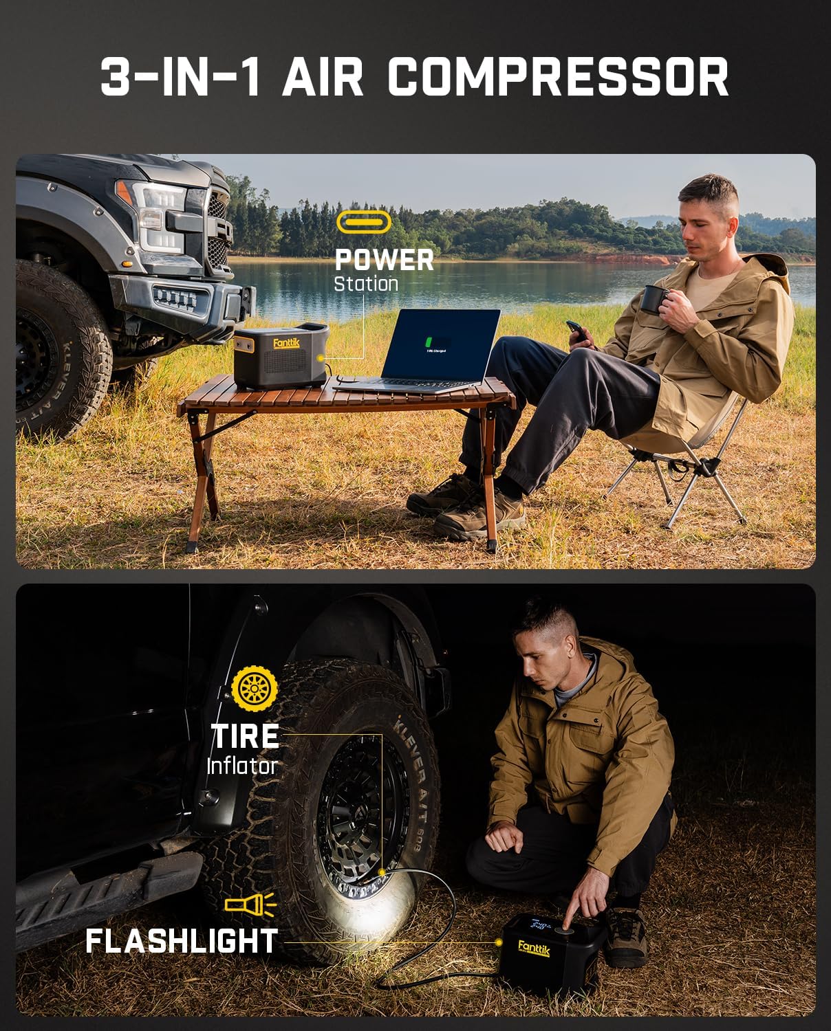 Fanttik X9 Ultra™ Portable Tire Inflator for Pickup Truck, RV | 3-in-1 Air Pump, Power Station, Flashlight | 6× Faster Inflator with Digital Gauge | Air Compressor for Light Truck, SUV, Compact Car