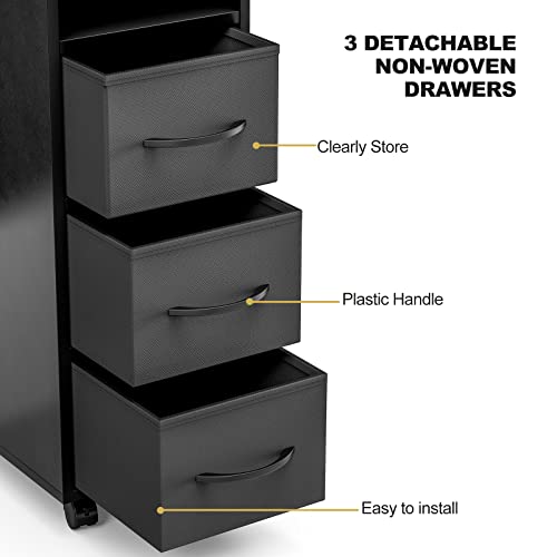 Paddie Manicure Table Nail Desk for Technician, Acetone Resistant Nail Tech Table Nail Table Station w/Dust Collector, Wrist Cushion, Non-Woven Drawers, Lockable Wheels & Cabinet (Black)