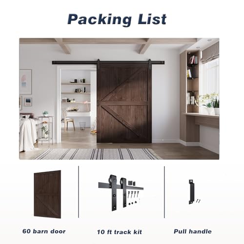 FREDBECK 36in x 84in Brown Barn Door with 6.6ft (79inch) Barn Door Hardware Track Kit and Handle Included, Double Surfaces,Simple Assembly is Required,K-Frame,Coffee