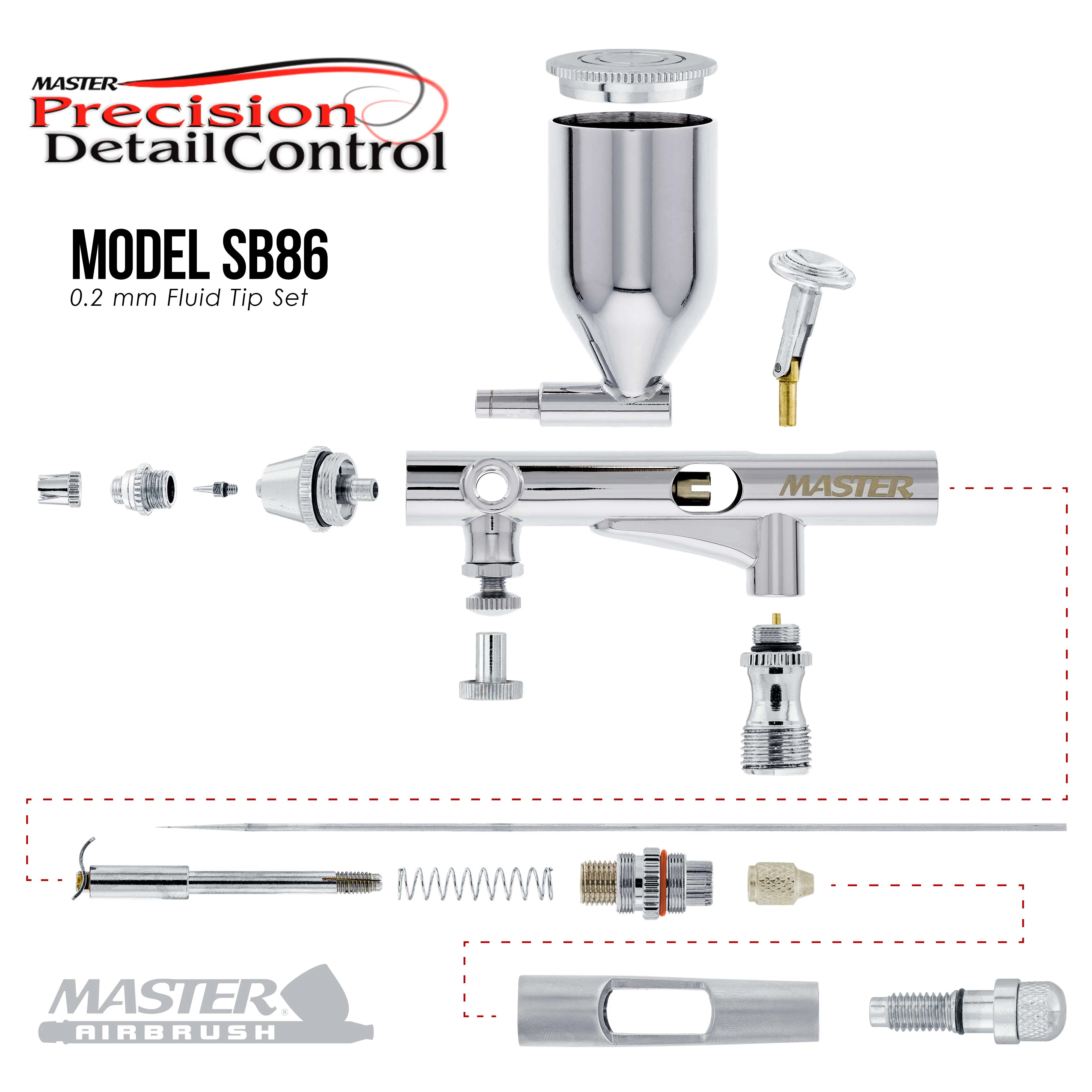 Master SB86 High Precision Detail Control Side Feed Gravity Airbrush Set, Cool Runner II Dual Fan Air Compressor, 0.2mm