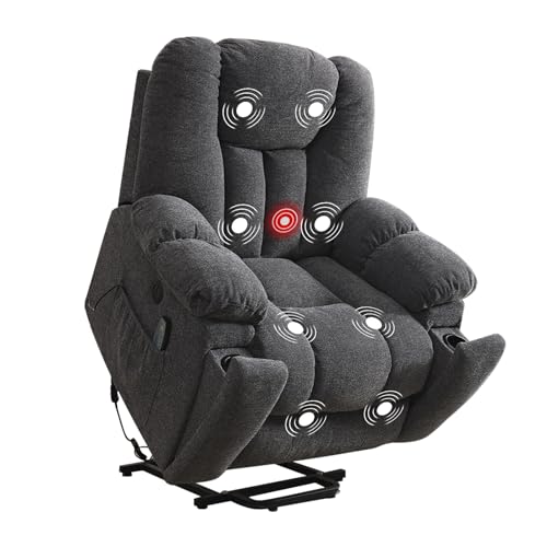 CANMOV Large Power Lift Recliner Chair with Massage, Heat, and USB for Elderly, Overstuffed Wide Recliners, Heavy Duty and Safety Motion Reclining Mechanism, Gray