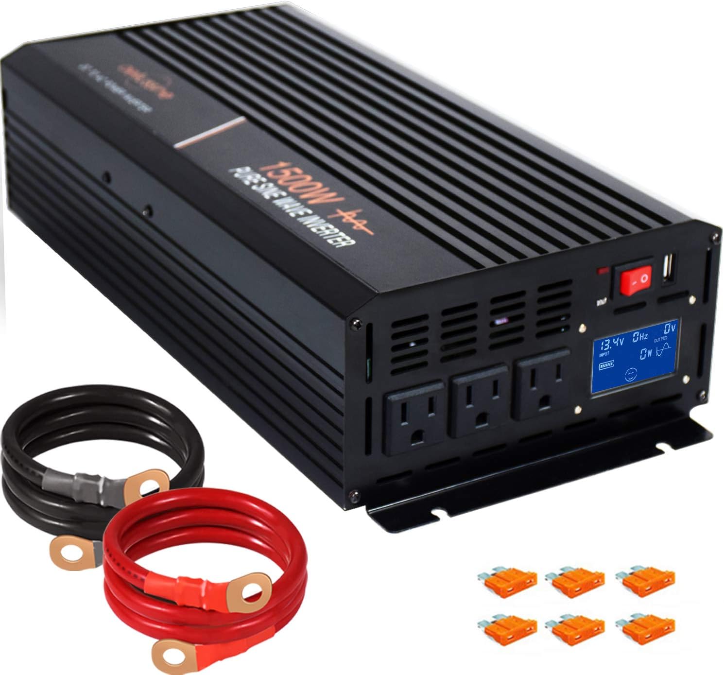 aeliussine Power Inverter 2000W Pure Sine Wave Inverter 12v DC to AC 120v Peak 4000 Watt Converter with LCD Display USB Charge Port for Car RV Boat Solar Power System.