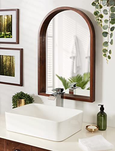 Kate and Laurel Hutton Rustic Modern Farmhouse Arch Mirror, 24" x 36", Natural Wood Finish