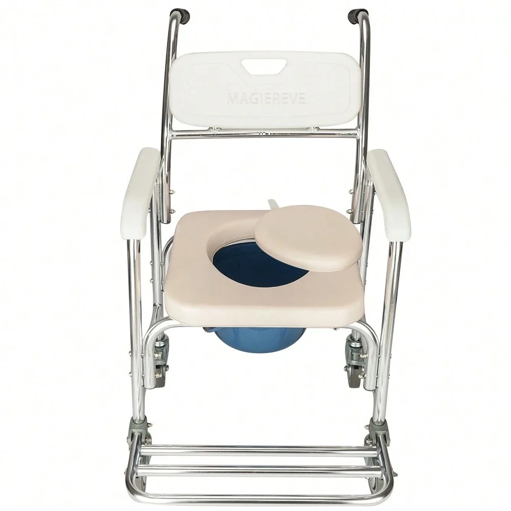 MAGIEREVE Medline Drop Arm Commode with Padded Seat and Backrest, Durable Toilet Chair for Adults and Seniors, Removable Pail, Splash Guard, Drop Down Arms for Easy Transfer, 350 lb. Weight Capacity, - Curated Treasures Market