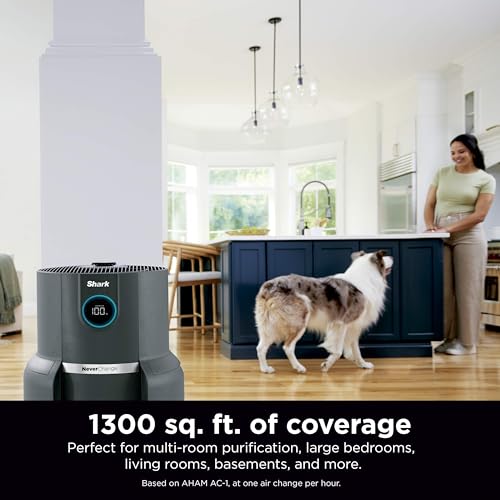 Shark HP301 NeverChange Air Purifier MAX, 5-year filter, save $300+ in filter replacements, Whole Home, 1300 sq. ft., Odor Neutralizer Technology, captures 99.98% of particles, dust, smells, Grey