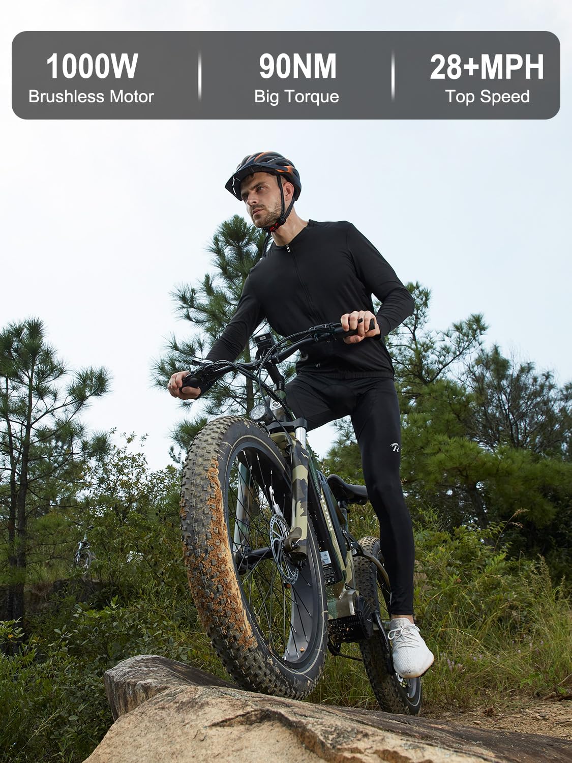 HAOQI Mid-Drive Electric Bike for Adults, 1000W Full Suspension Electric Bike,26" Fat Tire Ebike, 48V 22AH Dual Removable Battery, 28MPH Electric Mountain Bike,