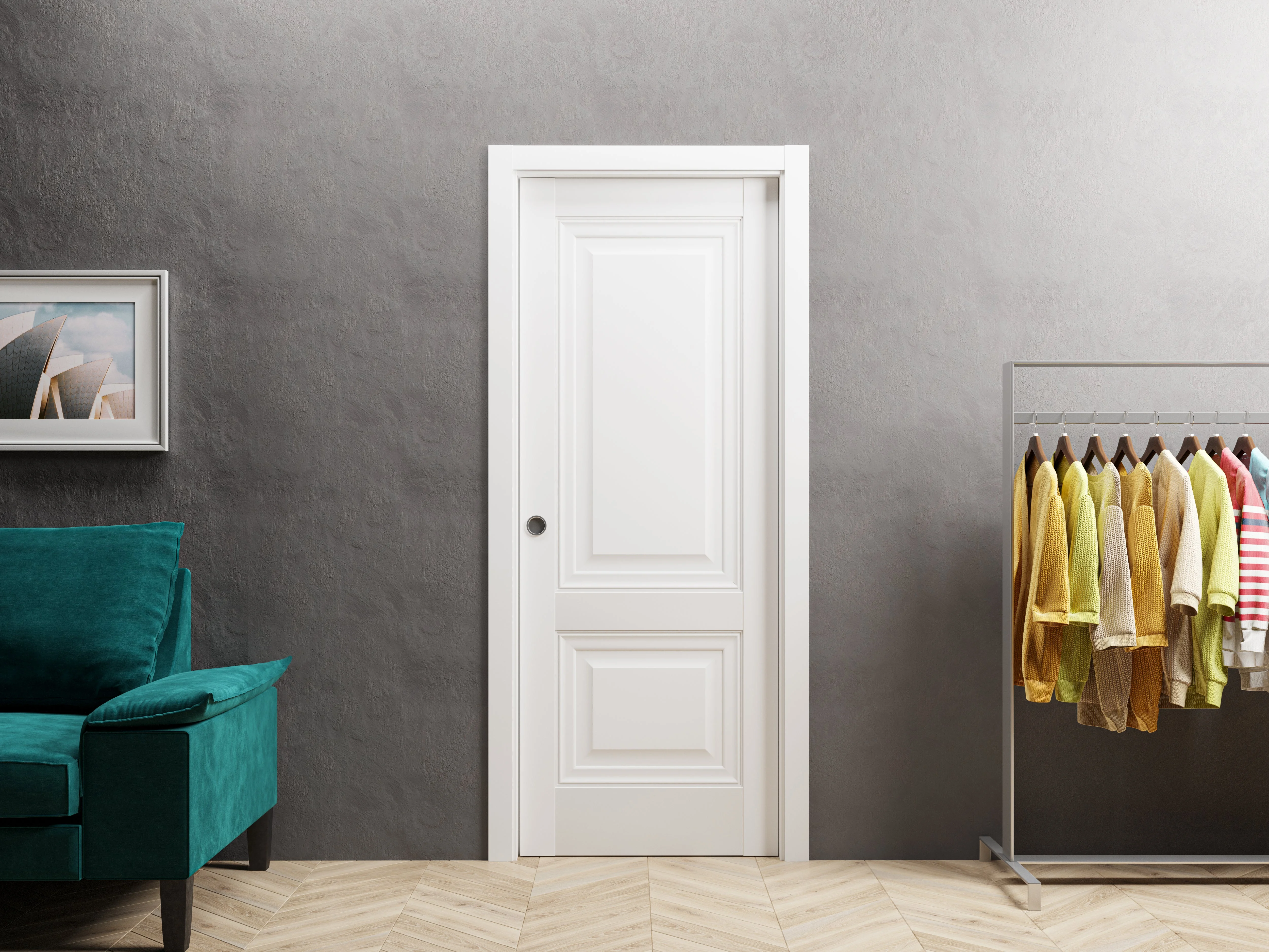 Solid French Double Doors 64 x 96 inches | Sete 6933 Light Grey Oak with Frosted Glass | Wood Solid Panel Frame Trims | Closet Bedroom Sturdy Doors