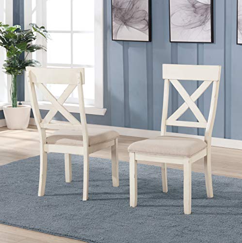 Roundhill Furniture Prato 5-Piece Dining Table Set with Cross Back Chairs, Blue and Brown