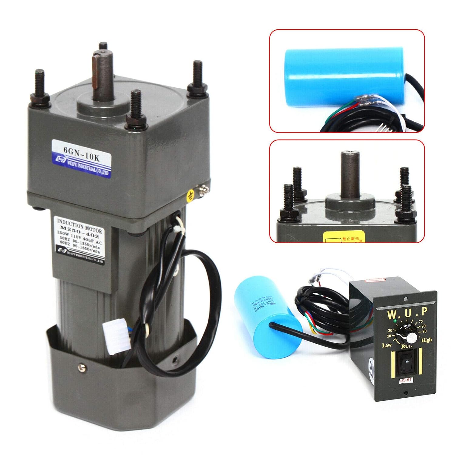 AC High Torque Motor,250W Electric Single-Phase Motor Reversible Motor with Variable Speed Adjustable Controller Governor Geared Motor 110V