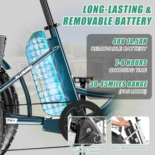 DoCred Electric Tricycle for Adults, 20" x 4" Fat Tire Electric Trike, 500W 48V Motorized Electric Bicycle Bikes, 7 Speeds 3 Wheels Ebike with Removable Battery, Aluminum Frame & Large Basket