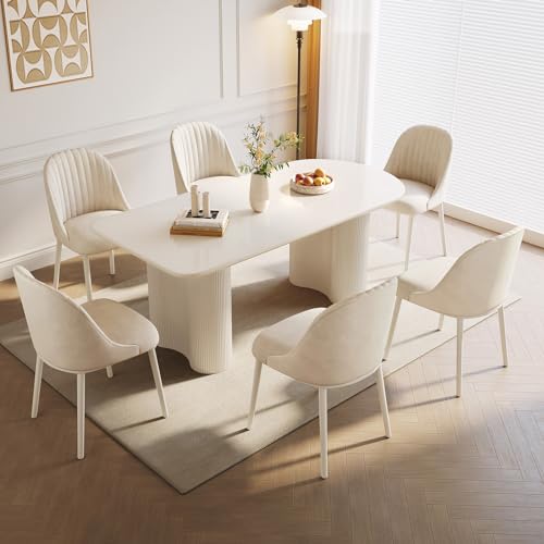 7-Piece Dining Table Set with 6 Chairs for Kitchen, Bar, Dining Room Table Set for 4-6 People, Indoor Kitchen Table Set, 55.11" Long Modern Dining Table