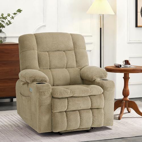 MCombo Dual Motor Power Lift Recliner Chair with Massage and Heat for Elderly People, Infinite Position, USB Ports, Cup Holders, Fabric 7890 (Medium-Regular, Burgundy)